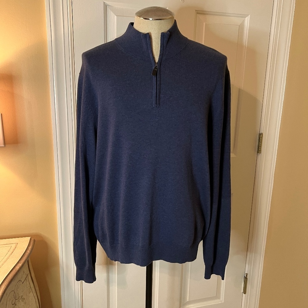 NWT Jos. A. Bank Traveler Navy Blue Quarter Zip Pullover Pima Cotton Sweater XXL - Picture 2 of 5